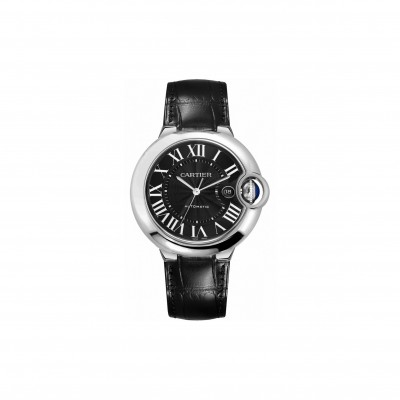 CARTIER BALLON BLEU SERIES BLACK LEATHER STRAP WATCH WSBB0003